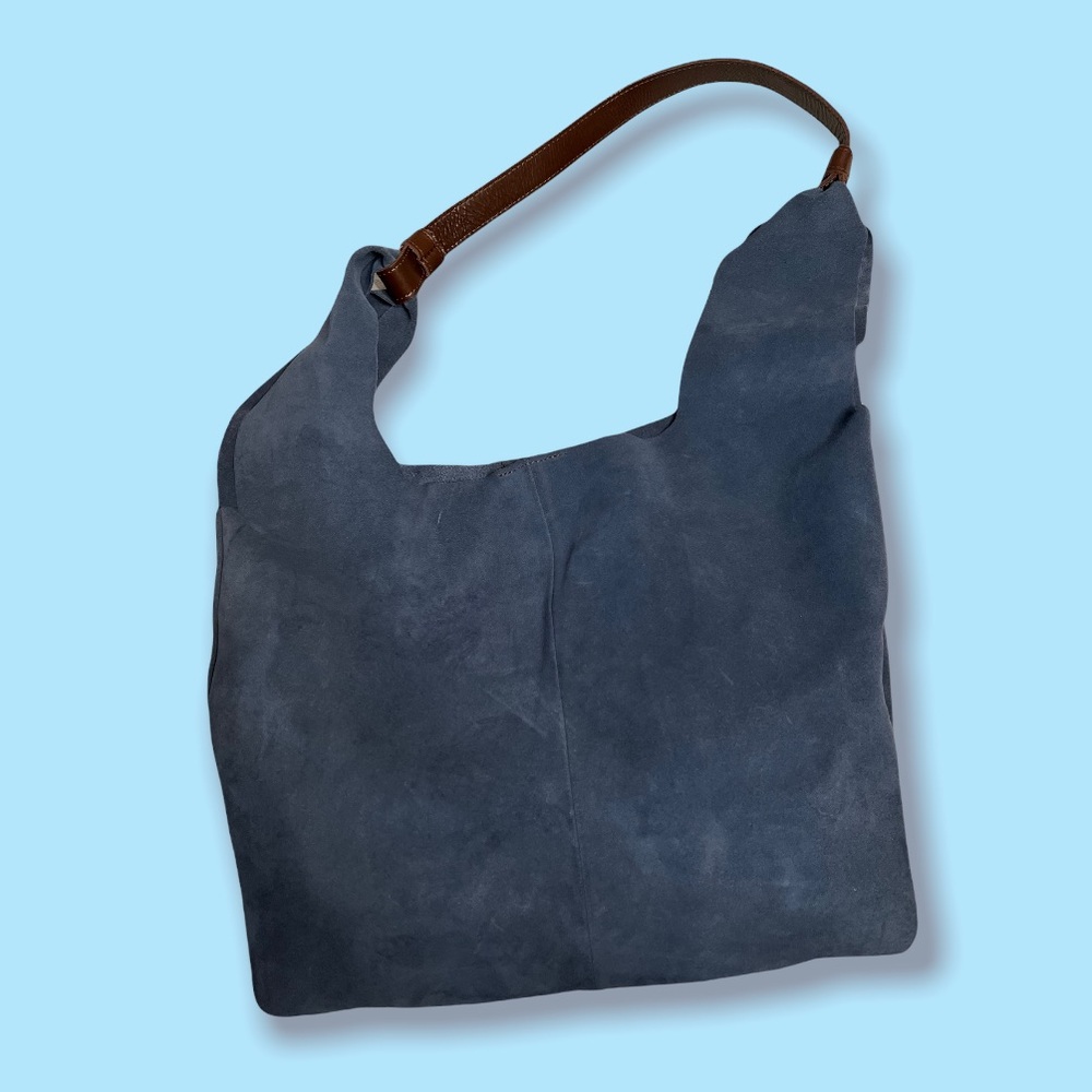deep blue suede leather tote bag ONE OF A KIND